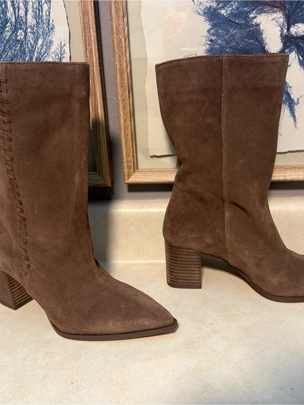 Vince Camuto Brown Suede Pointed-Toe Ankle Boots